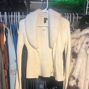 Windsor Cream Cardigan with Plush Collar